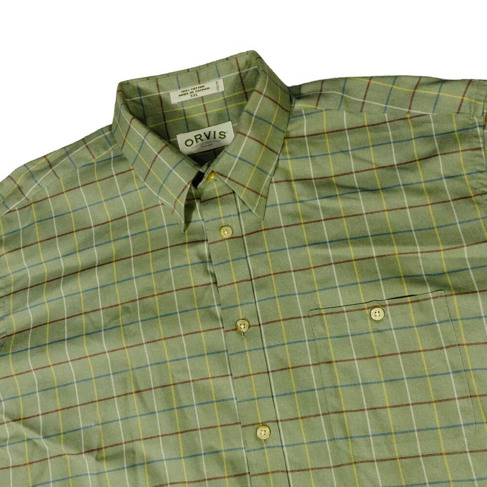 Orvis Light Flannel Cotton Green Check Button Up Long Sleeve Shirt XXL